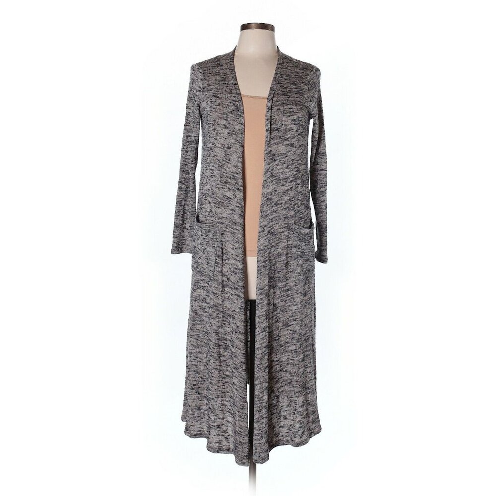 Women Lularoe Sarah Heathered Tan Gray Open Front Duster Size XS USA